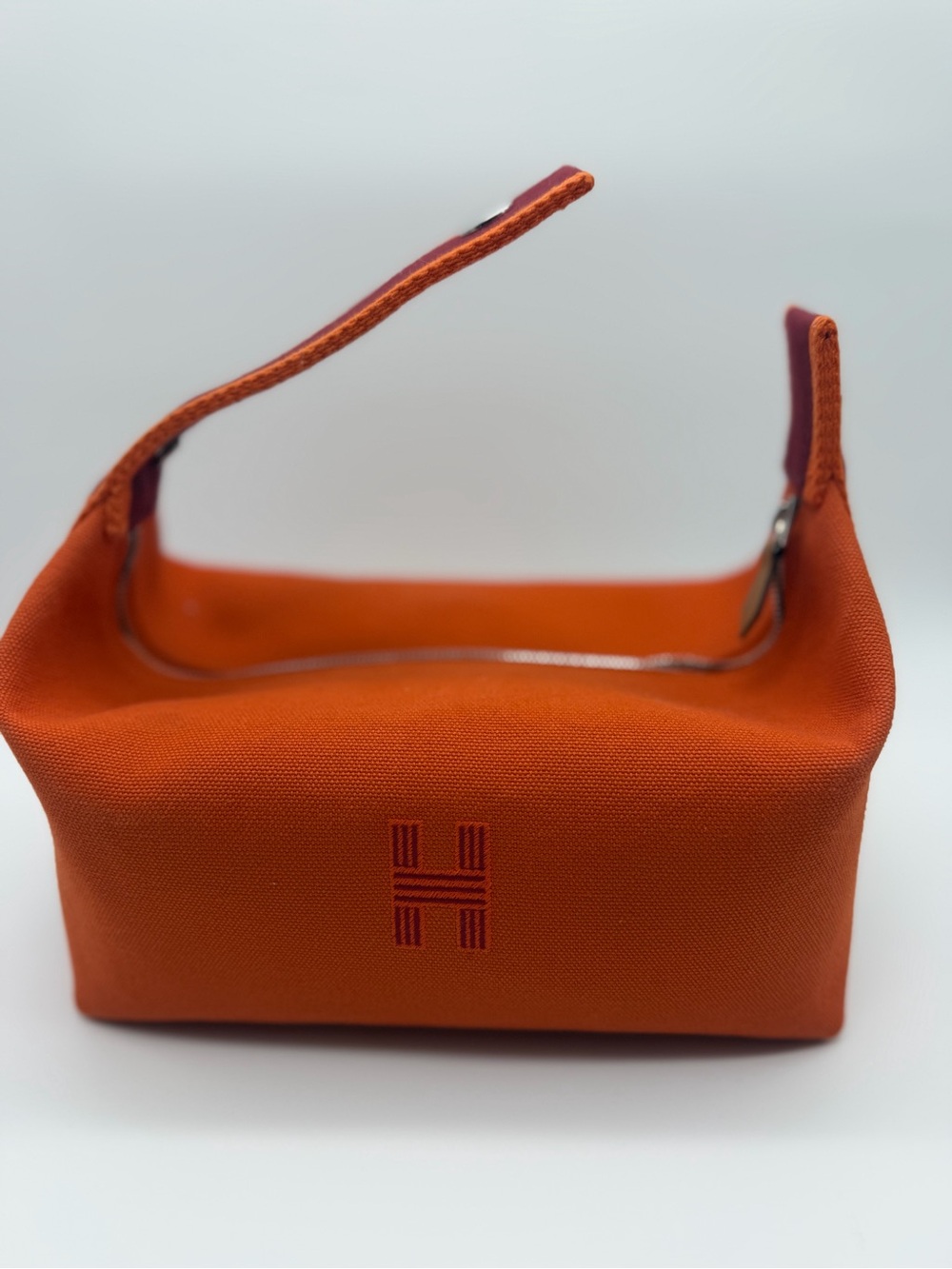 Hermes Orange Canvas Cosmetic Pouch with Embroidered H